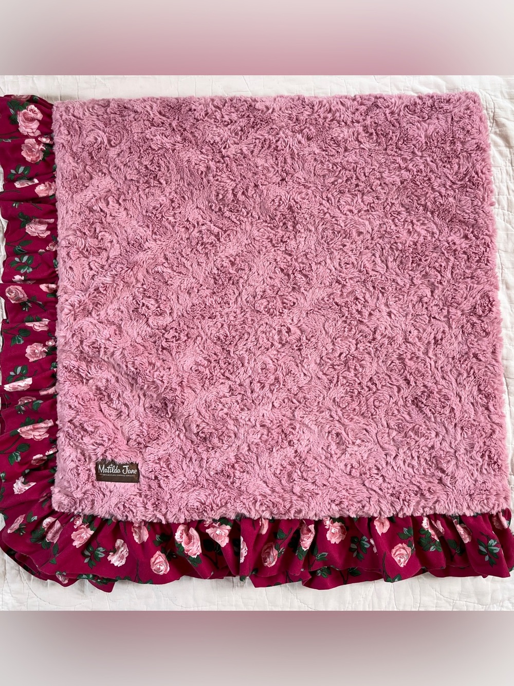 Matilda Jane All Wrapped Up Plush Faux Fur Blanket Wrap Me Rose Ruffle Pink 58"